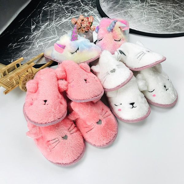 

winter women cartoon cotton slippers cute non-slip warm plush slip-on men ladies indoor home furry 2021 girls female, Black