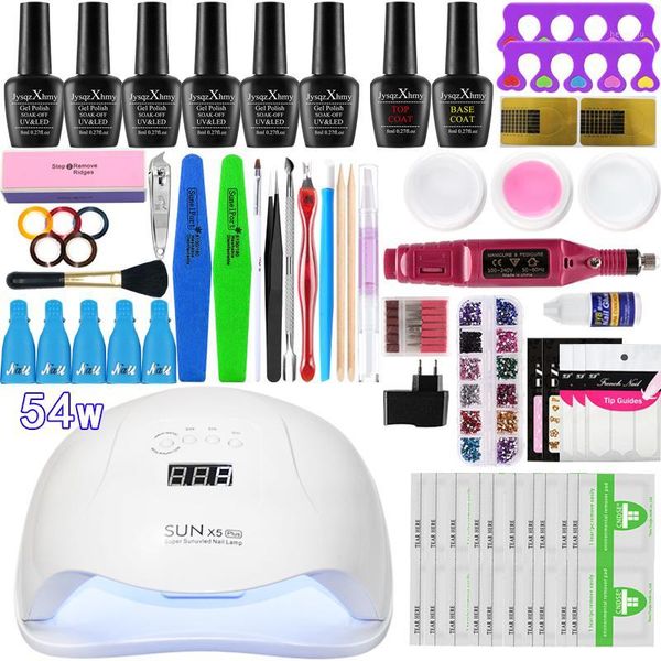 

nail set 54/36 w uv lamp 0/6 colors gel varnish manicure kit drilling machine polish extension file tool1
