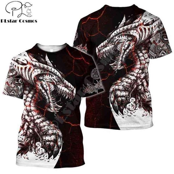 

summer hipster men t-shirt black & white tattoo dragon 3d printed harajuku short sleeve t shirts casual kj0154 210716, White;black