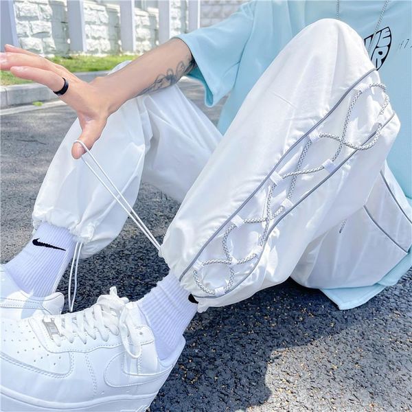 

men's pants summer drawstring jogging men and women elastic waist cropped harem trousers fashion street loose sweatpants male female, Black
