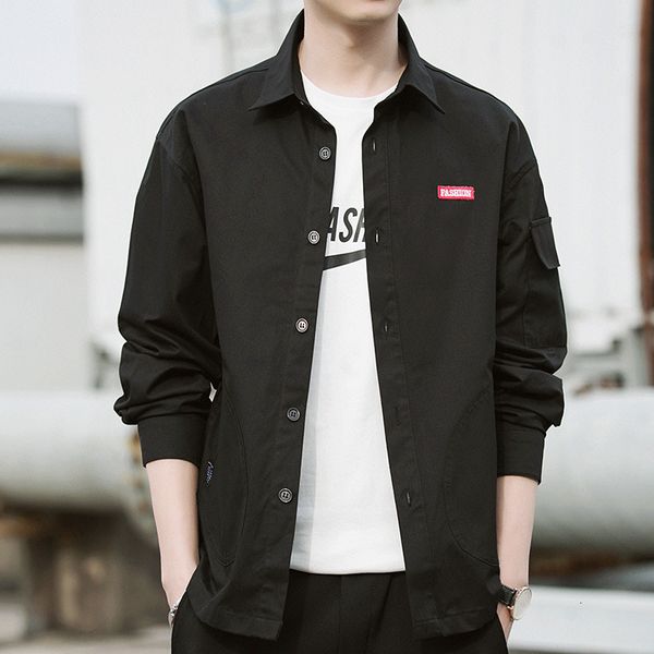 

spring and autumn men's shirt fashion trend versatile long sleeved available, Black