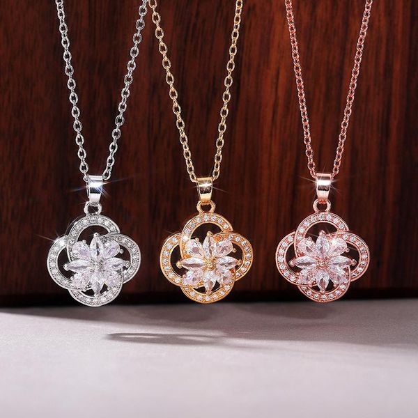 

pendant necklaces 2021 trendy delicate flower for women shine white cz stone inlay fashion jewelry party gift accessories, Silver
