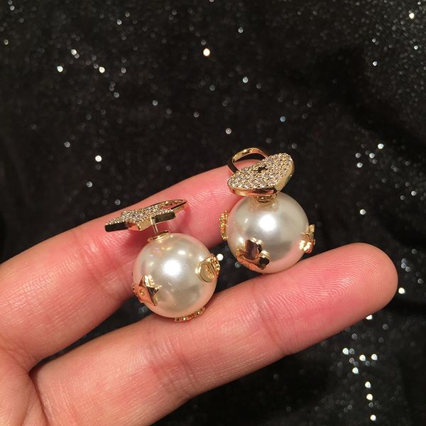 

stud new fashion luxury designer lovely pretty bee diamond star heart pearl double sided stud earrings for woman girls 925 silver post 1238, Golden;silver