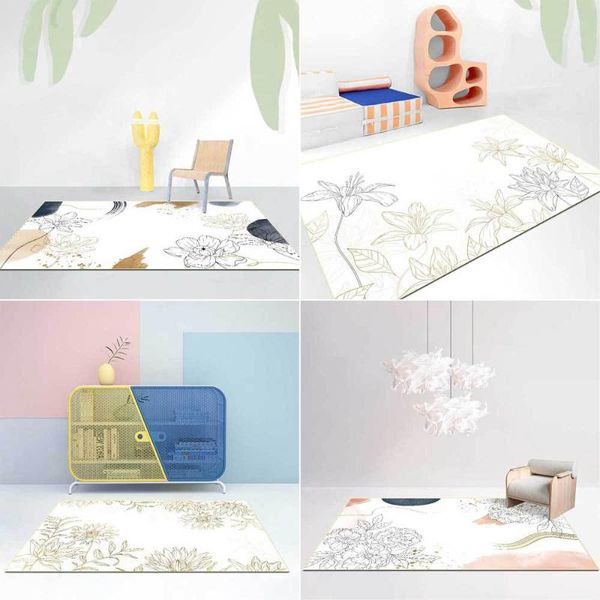 

bath mats light luxury nordic fresh and elegant watercolor flowers morandi gray powder gold white living room bedroom bedside mat