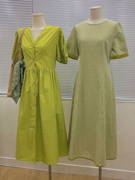 Toppies Fashion Lime Green Midi Kleid Frau Laterne Ärmel V-Ausschnitt Ein Midi Kleid V-Ausschnitt Weibliche Urlaubskleidung 210412