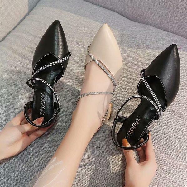 

beige heeled sandals 2021 women's female shoe med black open girls spring medium comfort low elastic band block pointed clo