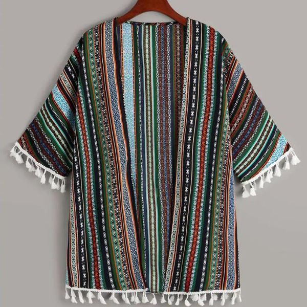 

women's blouses & shirts women blouse tassels bohemia half sleeve loose coat stripe shirt blusas mujer de moda nice 6#3a1, White