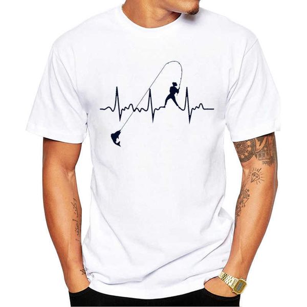 

teehub fishing heartbeat printed men t-shirt summer basic art tshirts short sleeve o-neck funny tees x0621, White;black
