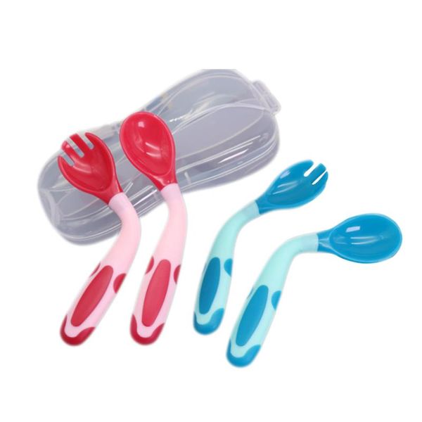 

baby utensil spoon fork set silicone gel toddler babies children heat-resistant feeding training with storage case cups, dishes & utens uten