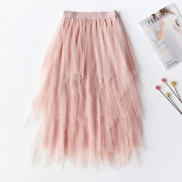 

skirts 2021 summer boho maxi high waist women irregular layer mesh ladies ball gown long skirt faldas jupe femme saia, Black