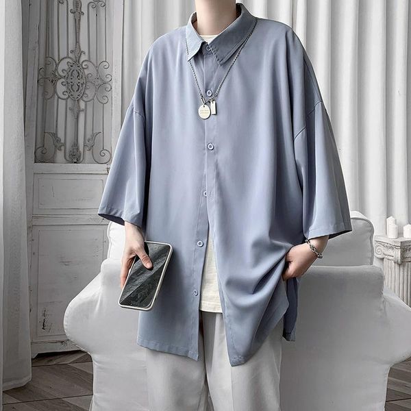 

men's casual shirts 2021 summer men korean style loose male solid color short sleeve man baggy couple clothes, White;black