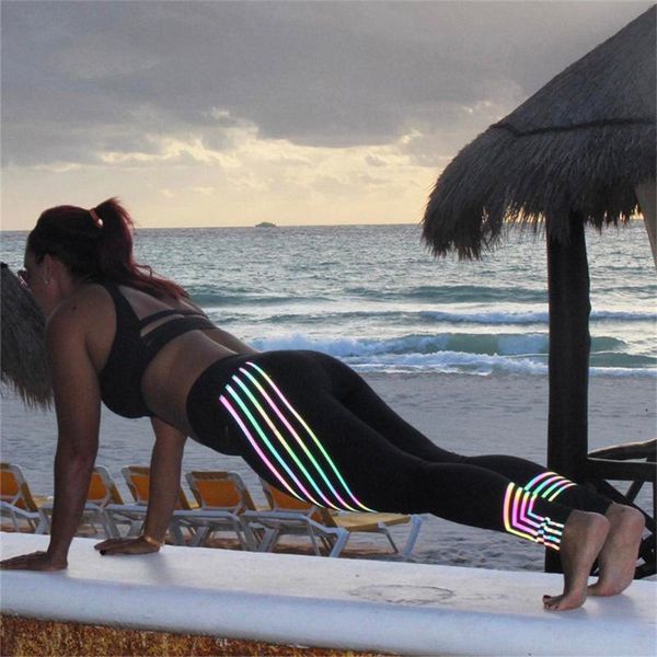 

women's leggings stretch yoga quick-drying laser printing sports and leisure tight-fitting high waist, Black