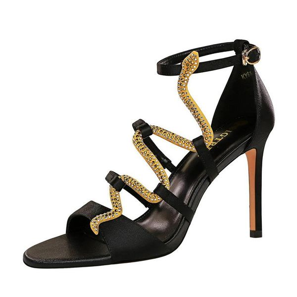 

sandals 2021 snake print heels women fetish stripper ankle high lace up gladiator peep toe shoes pumps, Black