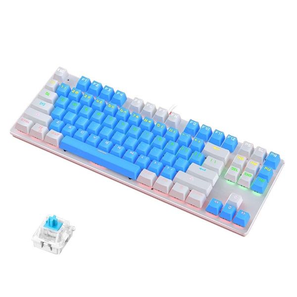 

keyboards k400 87 keys blue/black switch mechanical keyboard usb wired with rgb backlit for lapand more update version