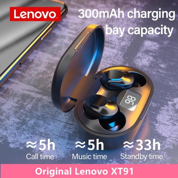 

original lenovo xt91 tws earphone wireless headphones ai control gaming headset stereo bass with mic noise reduction cell phone ea earphones