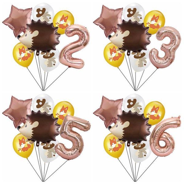 

party decoration 7pcs forest animal foil balloon 12inch latex hedgehog theme kid birthday airball baby shower