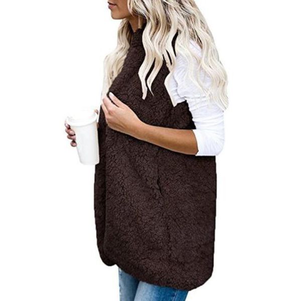

women's vests fashion 2021 autumn winter for women fluffy coats fleece fur jackets waistcoat volete warm pockets hoodies outerwear, Black;white