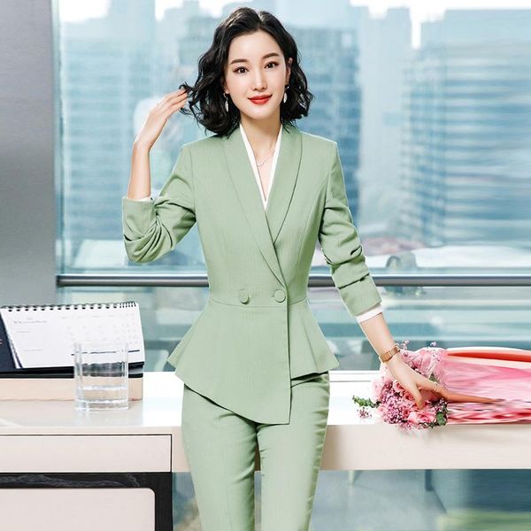 

autumn and winter plus size women's 2-4xl temperament professional wear slim-fit striped ladies trouser suits two-piece suit two piece, White