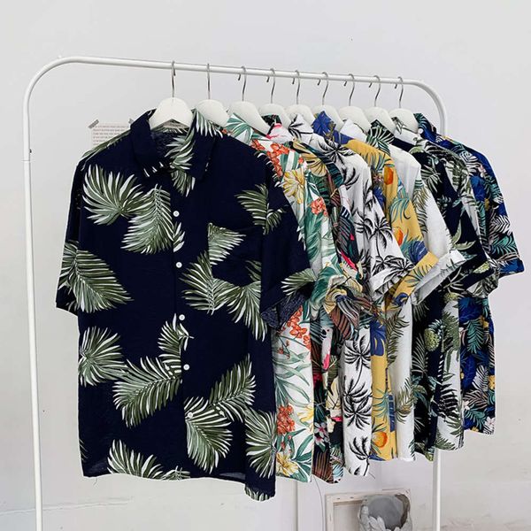 

men's casual shirts shirthawaiian beach flower shirt short sleeve loose size ruffian ice silk coat men's wear 6p9f, White;black