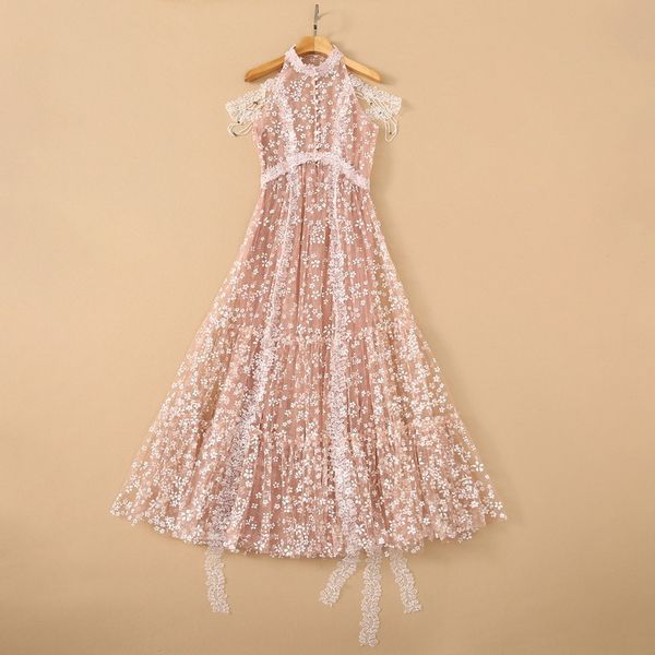 

european and american women's wear for summer 2021 sleeveless collar lace nail bead fashion pink dress, Black;gray