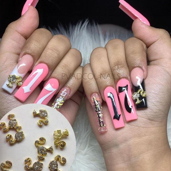

nail art decorations 10pcs glitter 3d decoration alloy rhinestones jewelry charms gems for custom nails accessories, Silver;gold