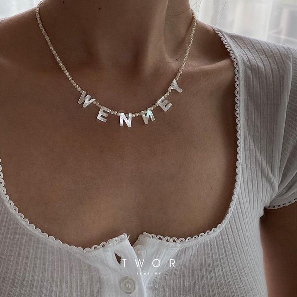 

chains twor/handmade workshop natural white lip shell 14k gold injection letter necklace clavicle chain combination customization, Silver
