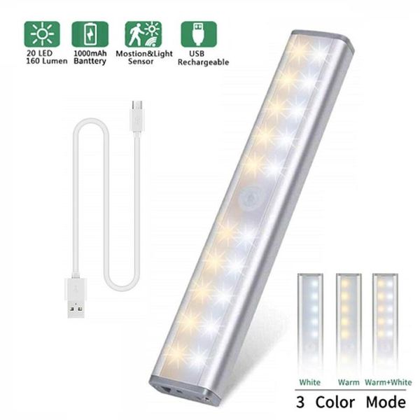 

motion sensor led under cabinet light auto on/off usb rechargeable lighting for kitchen bedroom closet wardrobe night lights