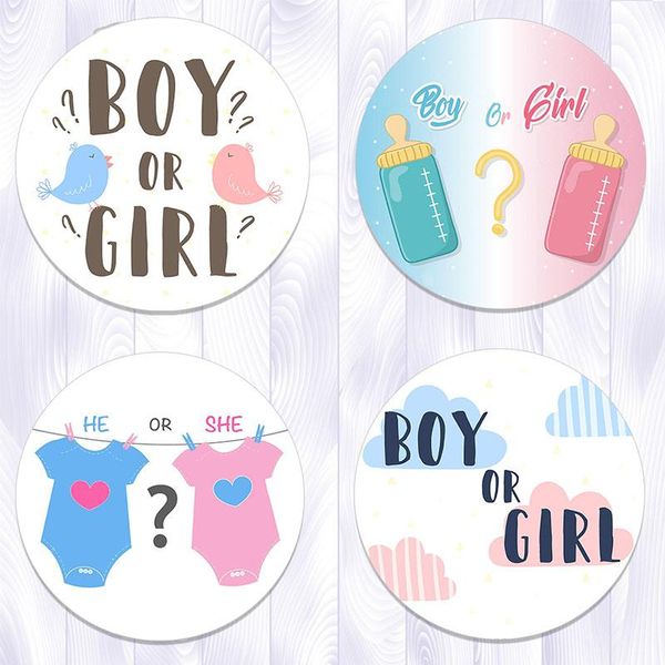 

he or she gender reveal team boy girl stickers tags labels party creative decoration baby shower supplies sashes