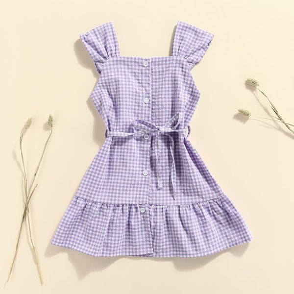 

girl's dresses toddler baby girls plaid tank dress summer casual outwear clothes infant kids cute sleeveless ruffle button down belted, Red;yellow