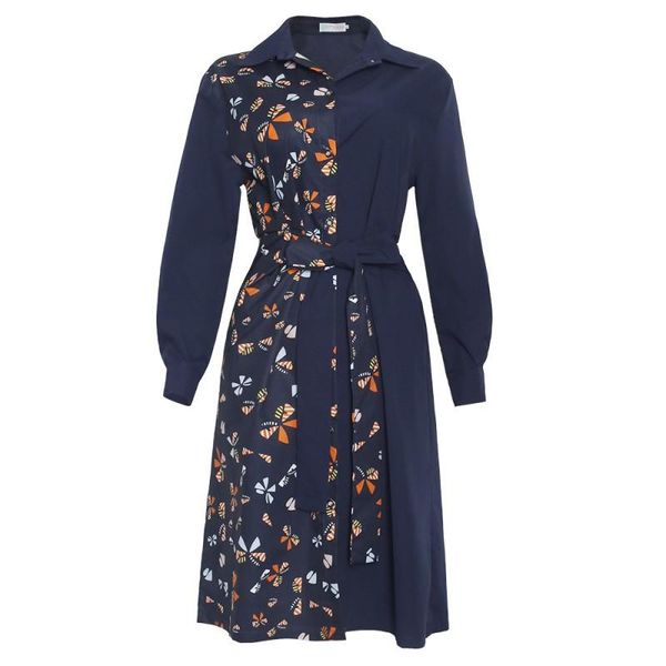 

african women's style splicing long-sleeved shirt dress stand-up collar/lapel with tie and pocket loose comfortable casual dresses, Black;gray