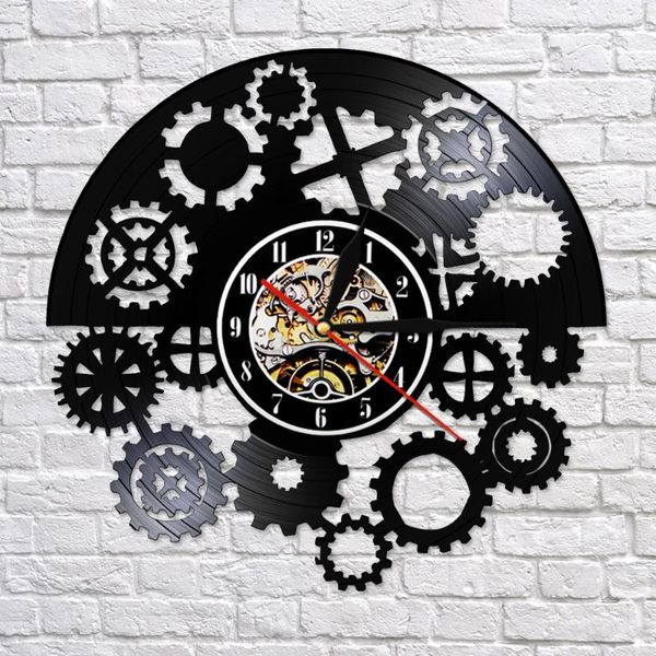 

wall clocks gothic steampunk record clock gears black lp watch vintage art tribal machine timekeeper