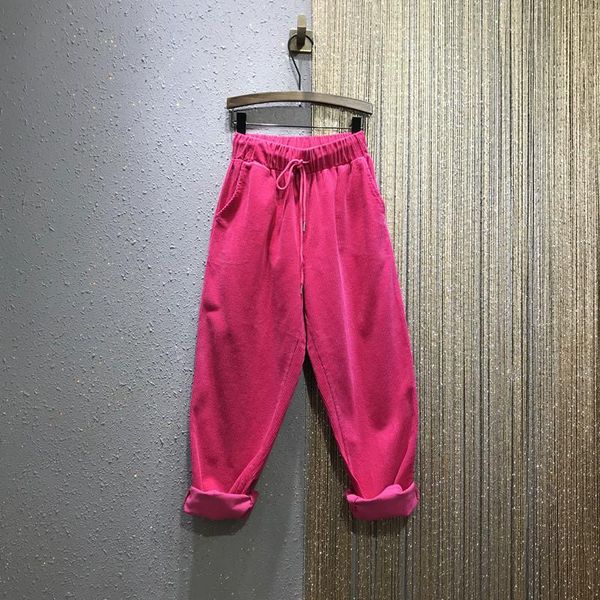 

women's pants & capris corduroy casual 2021 autunm winter high-waisted harren women loose elastic waist straight trousers, Black;white