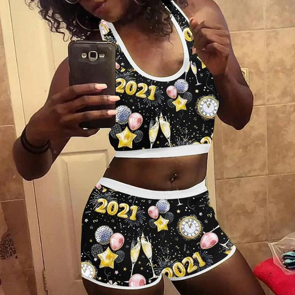 

women 2-piece yoga outfit set ladies stylish print tank shorts for sports outfits, White;red