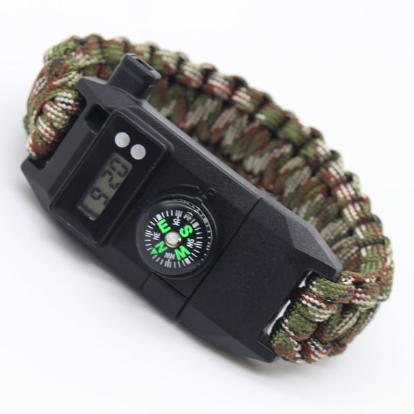 

outdoor survival multi-function men watch bracelets for women mountaineering cycling lifeline rope compass whistle emergency, Golden;silver