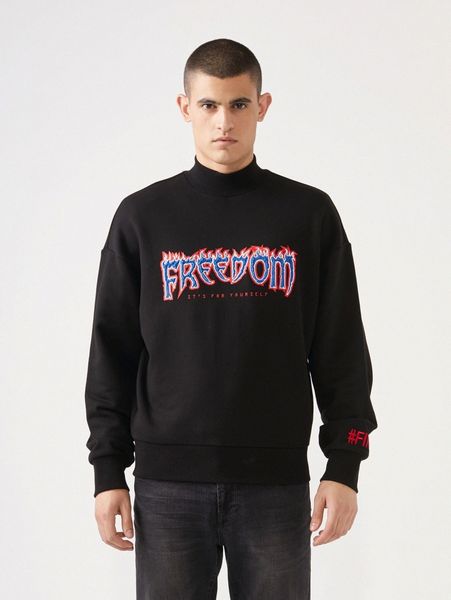 

men slogan graphic drop shoulder sweatshirt 43dp#, Black