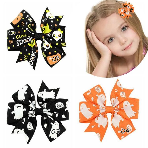 

hair accessories 5color halloween decoration grosgrain ribbon bows for baby girls pumpkin pinwheel clips headwear, Slivery;white