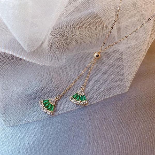 

pendant necklaces baroque style classic temperament green rhinestones fan-shaped necklace simple fashion women girl jewelry accessories, Silver
