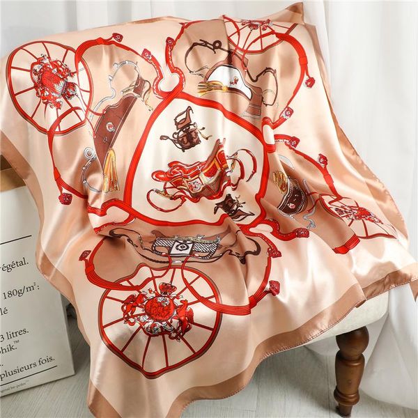 

scarves satin scarf hijab women 90cm*90cm silk shawl fashion print femal muslim handscarf luxury spring headband underscarf accessory, Blue;gray