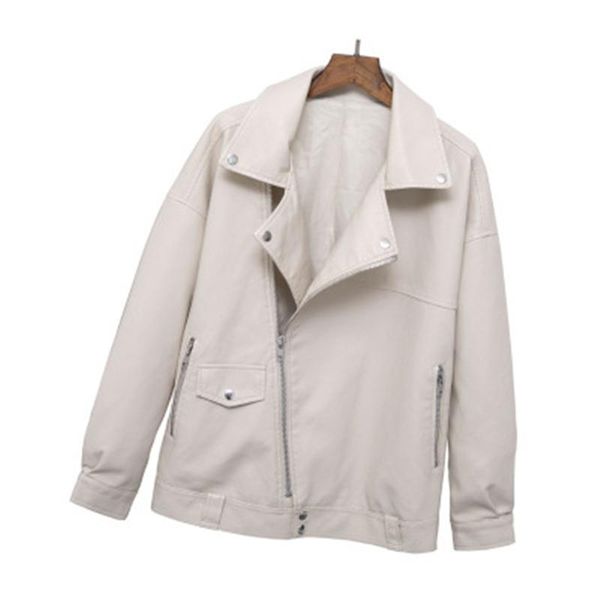 

women's leather & faux 2021 autumn winter jacket female motorcycle clothing retro loose coats pu n290, Black