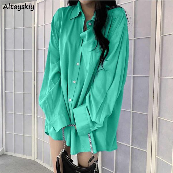 

shirts womens loose solid long sleeve turn-down collar minimalist casual all-match korean style ladies blouses autumn oversize women's, White