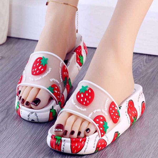 

slippers cute cartoon print home bathroom ladies summer sweet style thick-soled non-slip wear-resistant slippers., Black