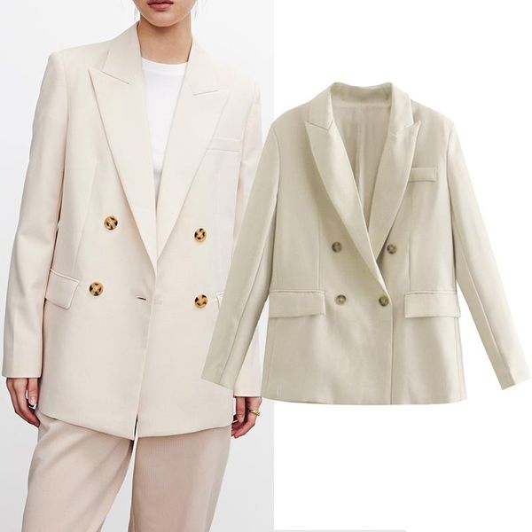 

women's suits & blazers women blazer office wear fashion double breasted coat casual long sleeve female daily outerwear chic, White;black