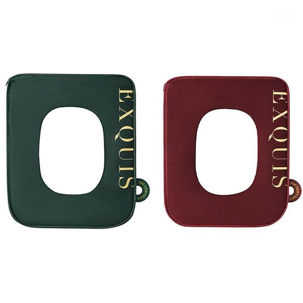 

toilet seat covers 2x cover pad square washable lid with lifter soft velvet plush warm cushion green & red1