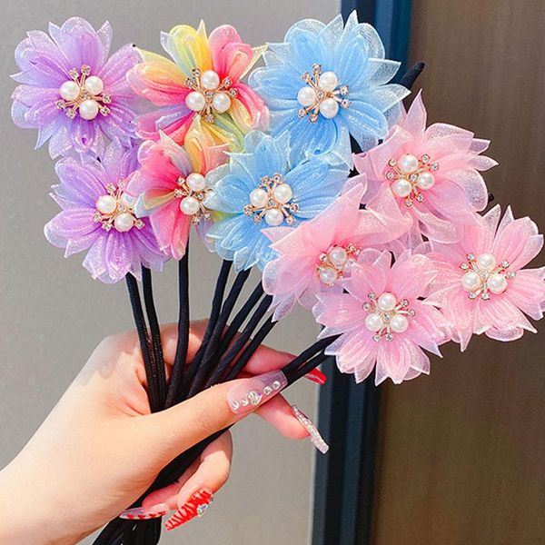 

hair accessories flower bun hairpins hairstyle stick women elegant bud chiffon headband scrunchies maker tool, Slivery;white