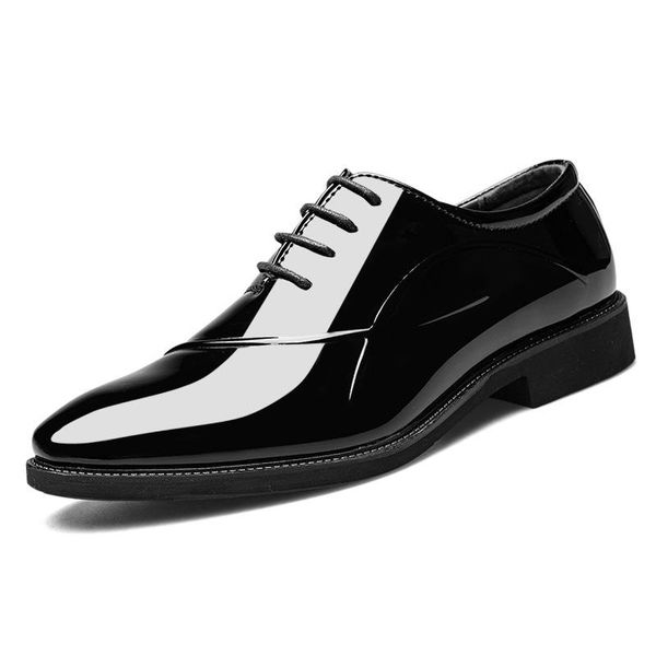 

spring and autumn 2021 men's business casual high slip-resistant lace-up patent leather shoes dress, Black
