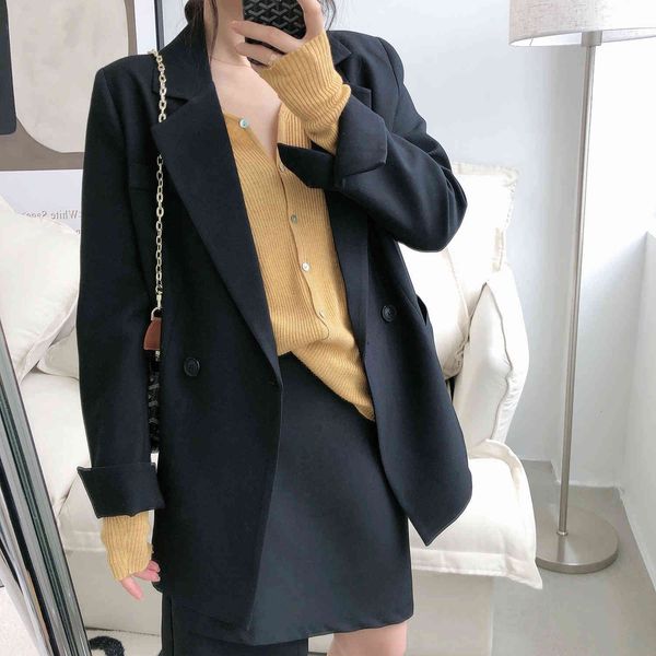 

women's suits & blazers 2021 spring autumn pure color suit temperament korean woman's jacket loose long sleeve cardigan blazer fas, White;black
