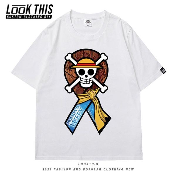 

men's t-shirts anime one piece ace men t-shirt streetwear o-neck clothes hip hop teen boy cool oversized short sleeve, White;black