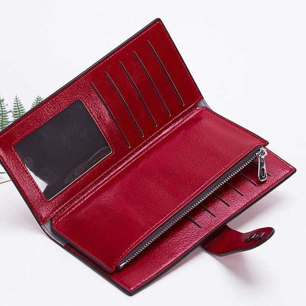 

wallets 2021 ladies clutch double buckle coin purse fashionable large capacity long handbag wallet women, Red;black