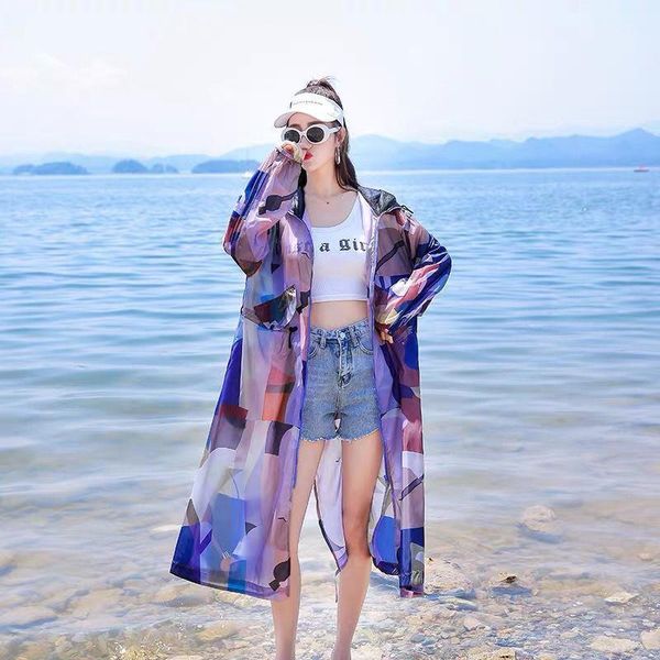 

camouflage sunscreen clothing women mid-length 2021 summer anti-ultraviolet breathable jacket femme hooded trench women's swimwear, White;black