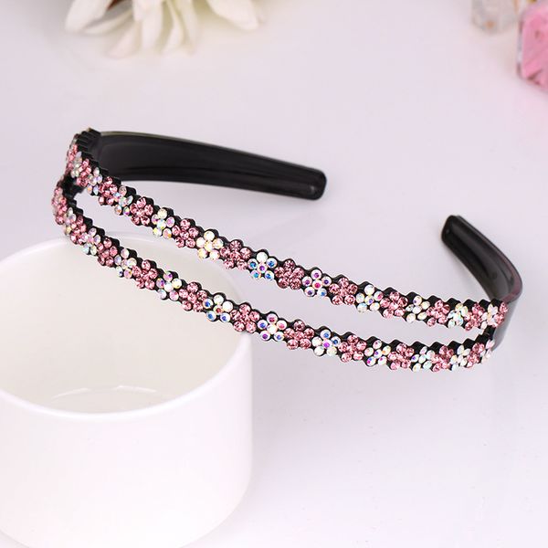 

double side headband crystal hairband for women girls hair band hair accessories colorful rhinestone flower hair hoop, Silver